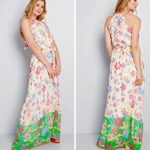 Modcloth Illuminated Elegance Halter Maxi Dress Cream Floral Plus Size 1X